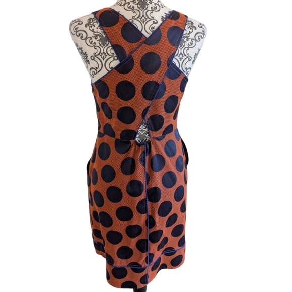Anthropologie Maeve Rokin Dress Criss-Cross back Orange Navy Polkadots Women's 6 - Picture 4 of 16